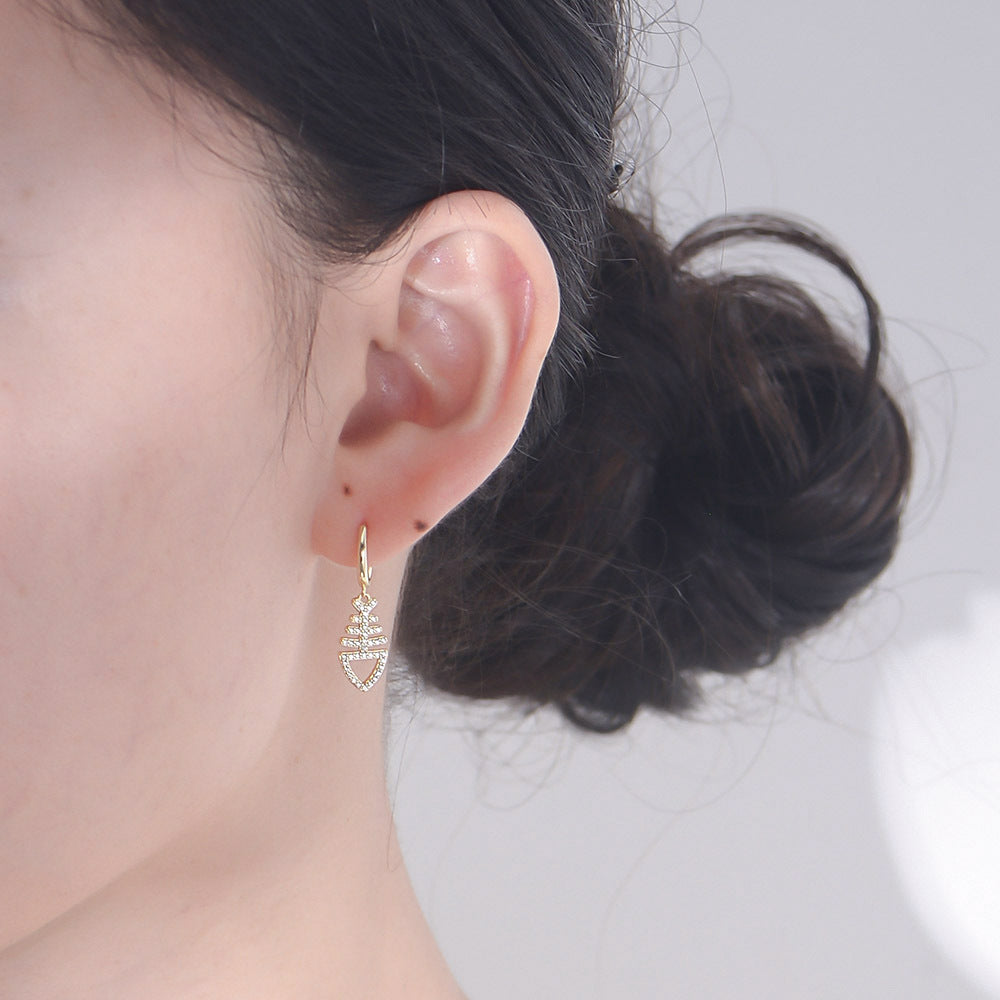 925 Sterling Silver Fish Bone Drop Earrings, Sparkling Zirconia Jewelry