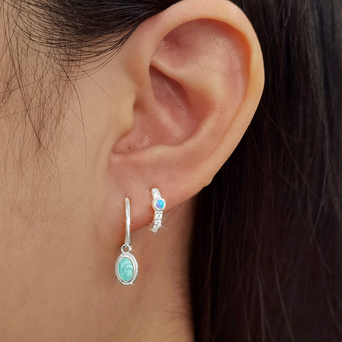 Asymmetric Opal Ear Cuffs - 925 Silver Enamel Drip Factory Direct