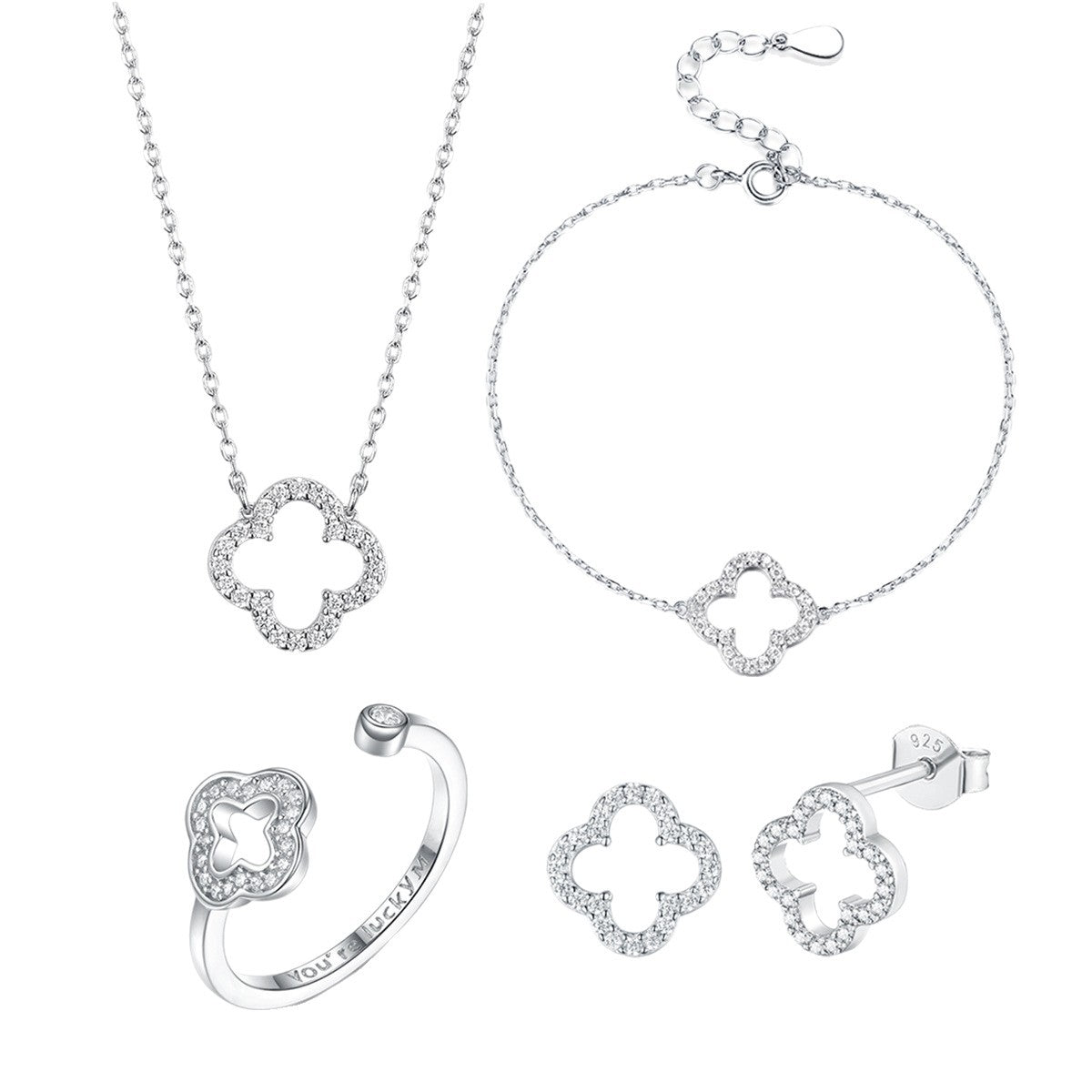 Hollow Clover Jewelry Set - 925 Silver Light Luxury for Women