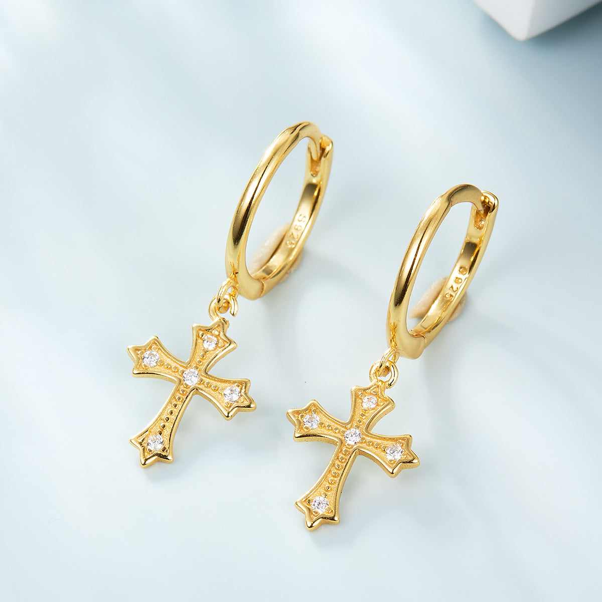 Micro-Inlaid Cross Earrings - S925 Sterling Silver Fashion Personalized Jewelry