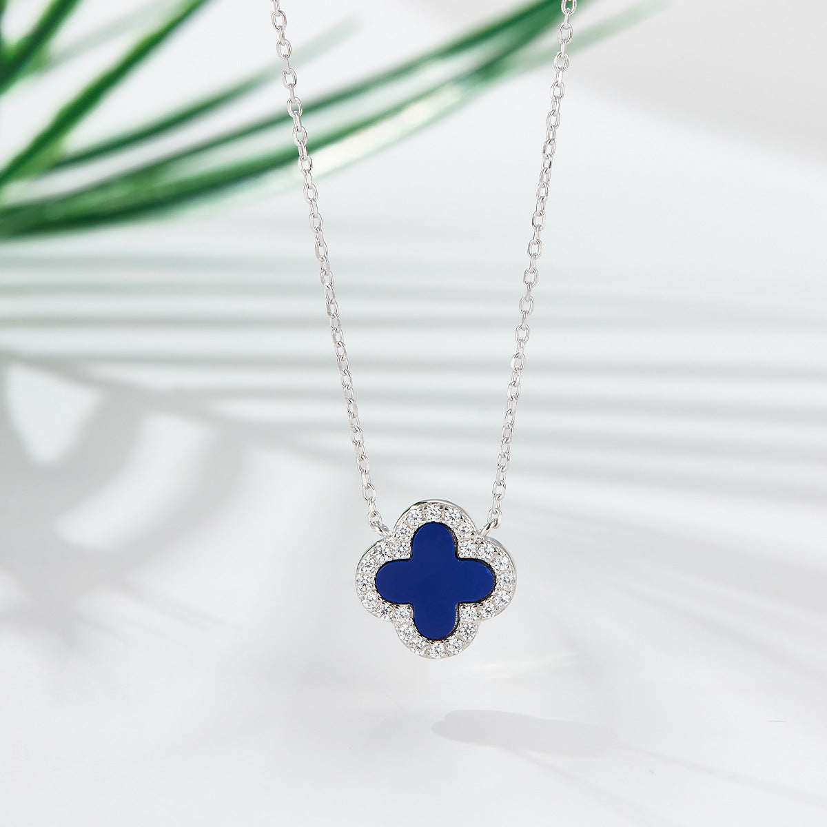 Four Leaf Clover Necklace & Earrings Set - Sterling Silver Black Agate Jewelry Gift