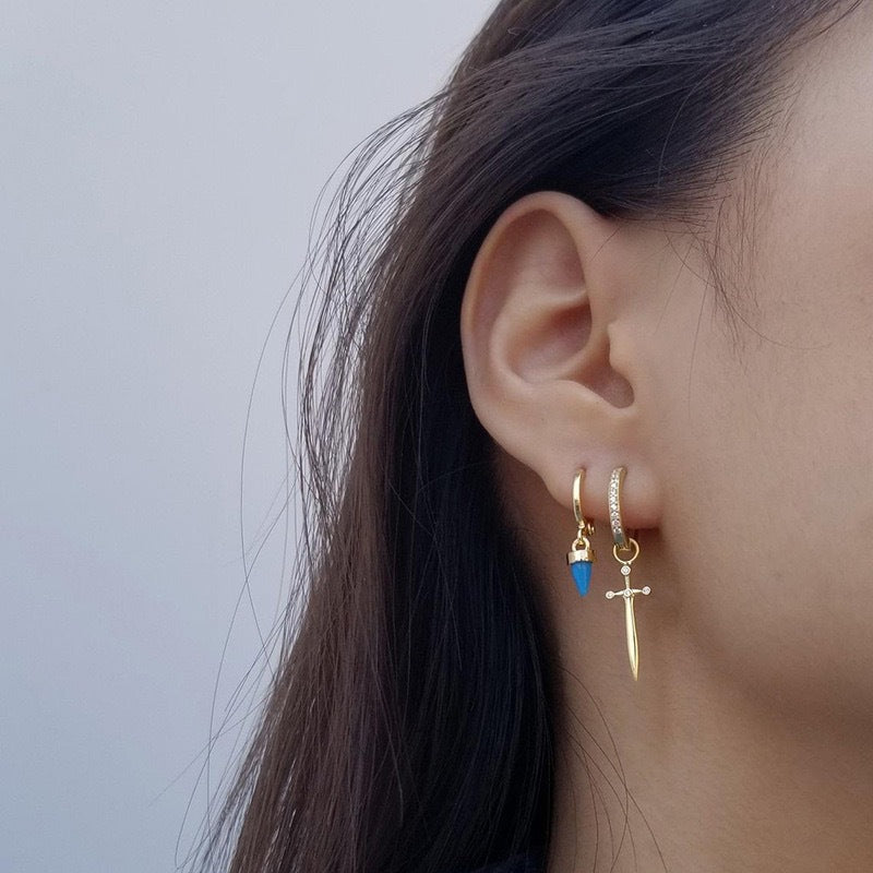 S925 Sterling Silver Cross Dagger Earrings | Light Luxury Zircon Inlay European & American Jewelry