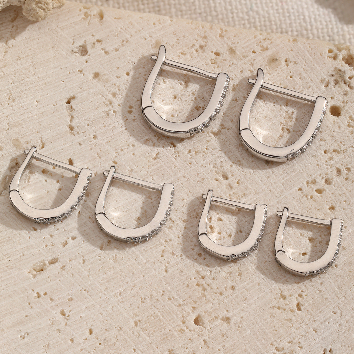 U Shape Diamond Hoop Earrings - S925 Silver Minimalist Geometric