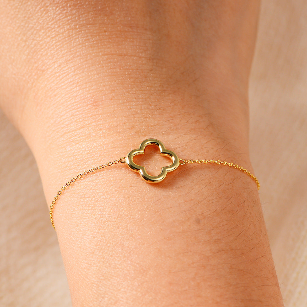 Sterling Silver Dainty Hollow Leaf Clover Link Bracelet for Women, Versatile Aesthetic Accessory