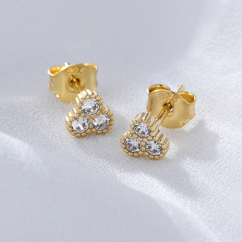 925 Sterling Silver Geometric Stud Earrings, Pave Zirconia Jewelry