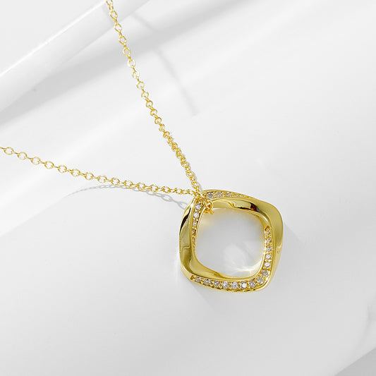 Sterling Silver Sparkling Geometric Square Choker for Women, Trendy Ins Style