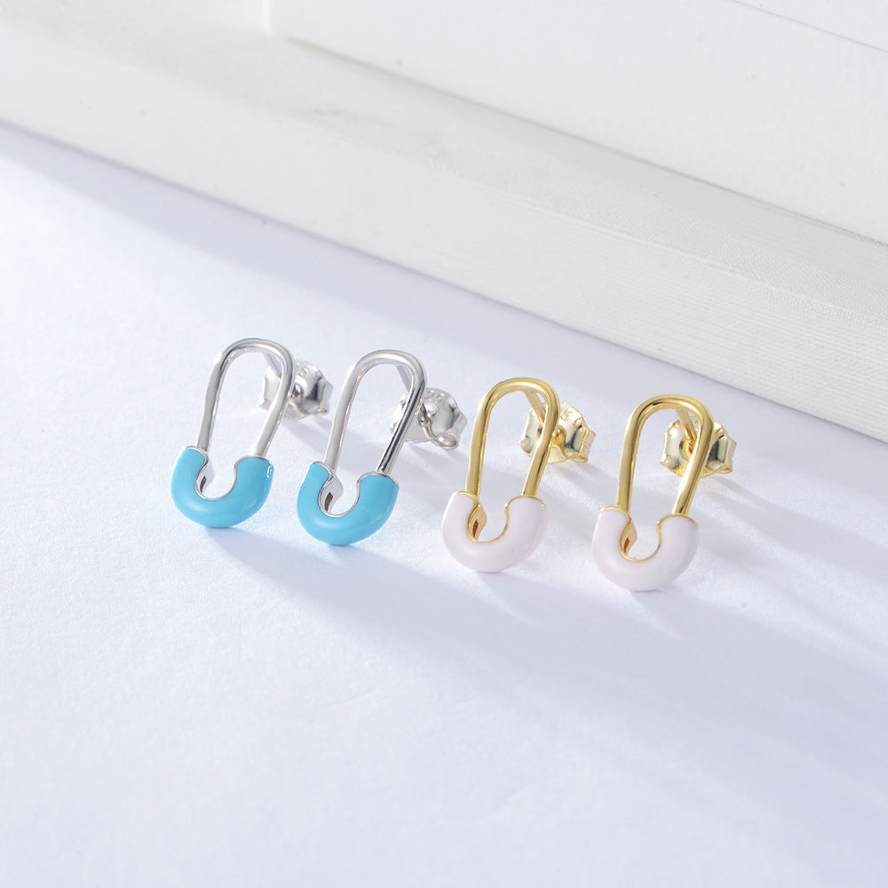 925 Sterling Silver Paperclip Stud Earrings, Colorful Enamel Jewelry