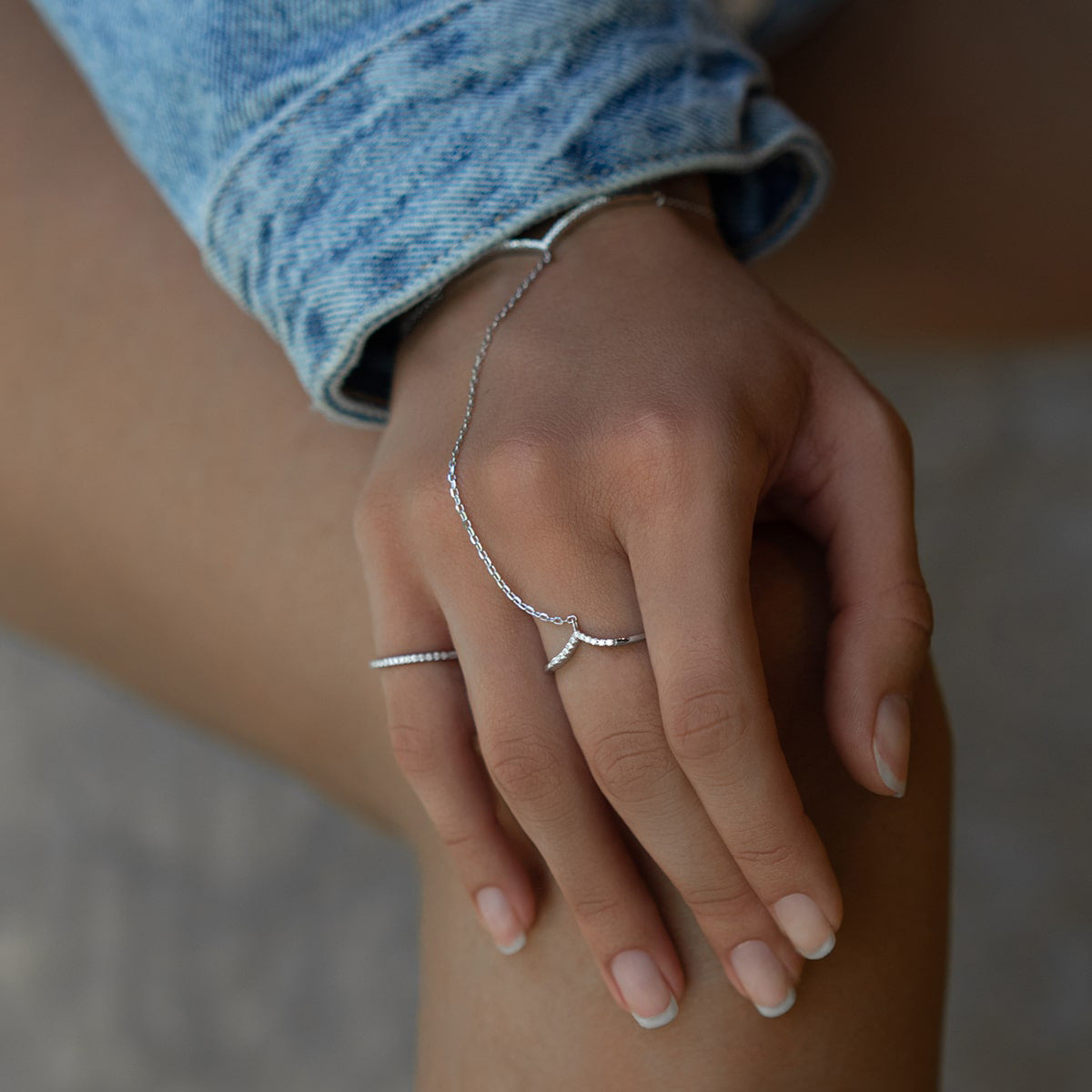 Zircon Finger Chain - 925 Silver Minimalist Light Luxury Jewelry