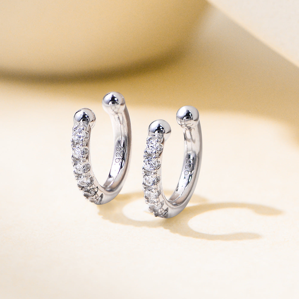S925 Silver Sparkling C-Design Ear Clip - Modern Ins Style Aesthetic Non-Pierced Earring