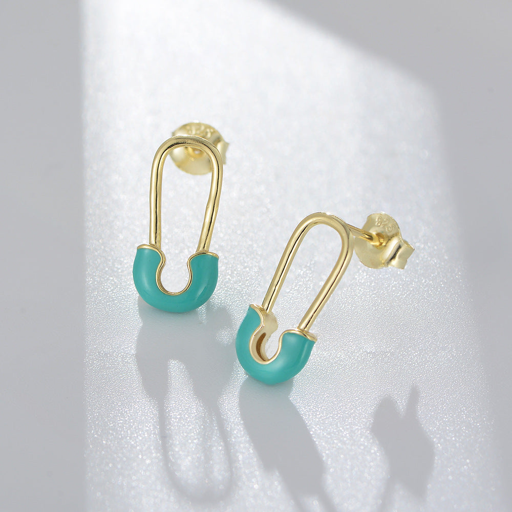 925 Sterling Silver Paperclip Stud Earrings, Colorful Enamel Jewelry