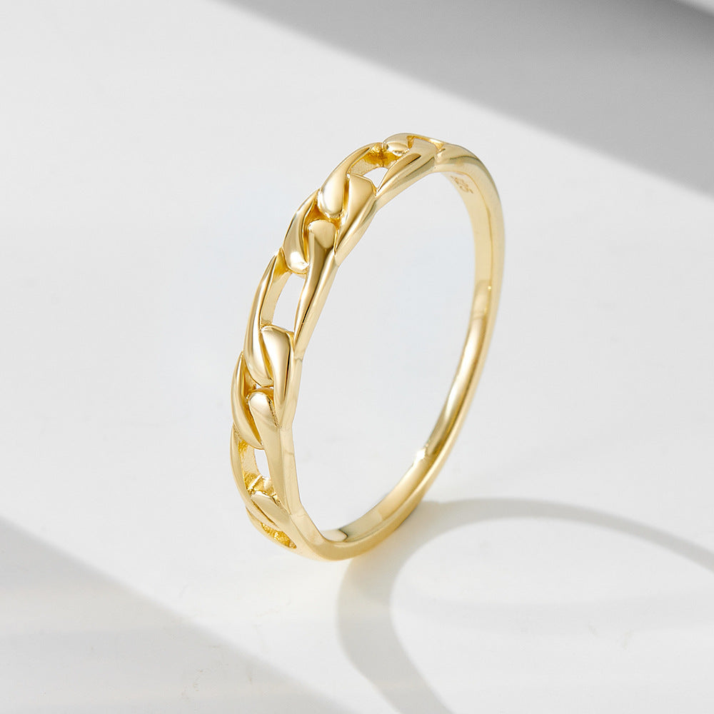 925 Sterling Silver Link Chain Ring, Minimalist High-End Hollow-Out Design Jewelry