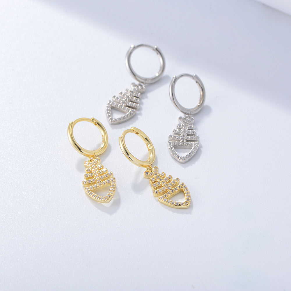 925 Sterling Silver Fish Bone Drop Earrings, Sparkling Zirconia Jewelry