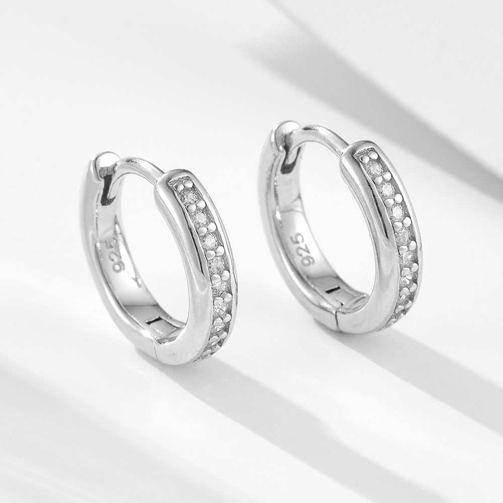 925 Sterling Silver Classic Pave Zirconia Hoop Earrings, Minimalist Luxury Jewelry