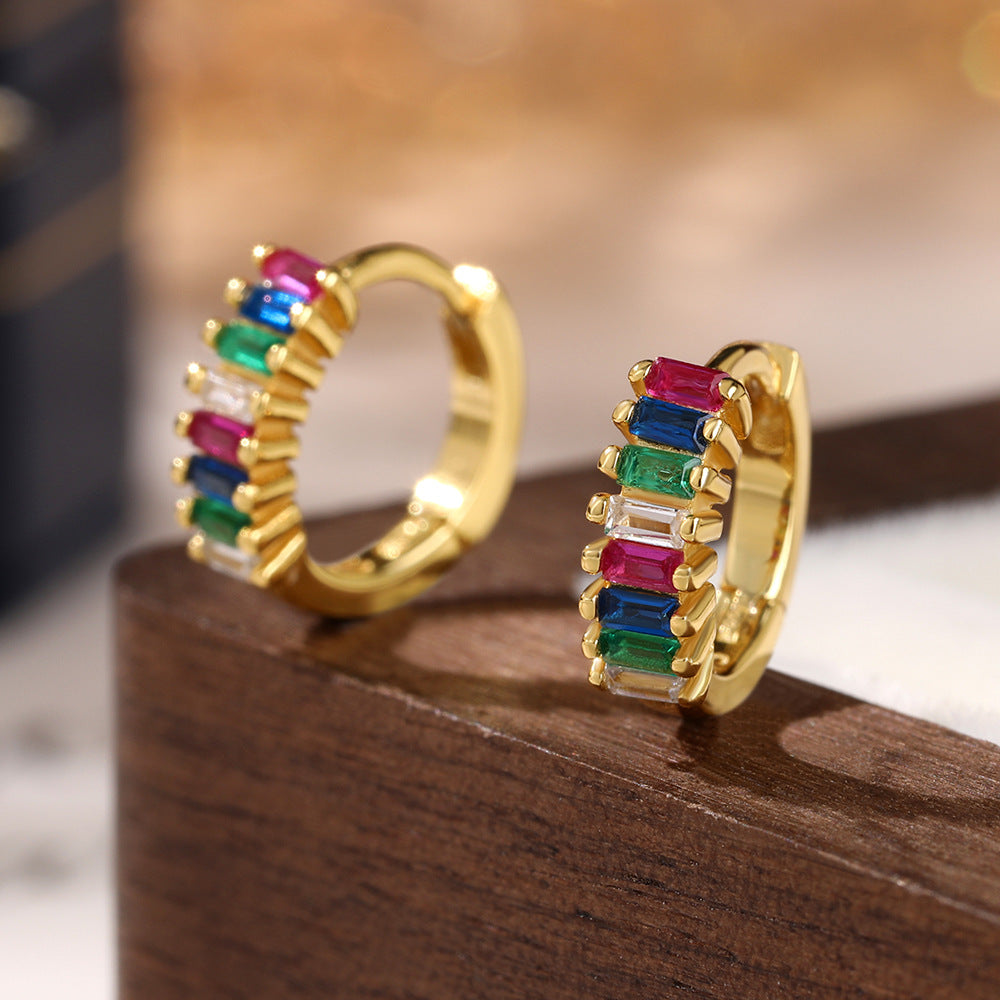 Color Zircon Hoop Earrings - 925 Silver Dopamine Niche Jewelry