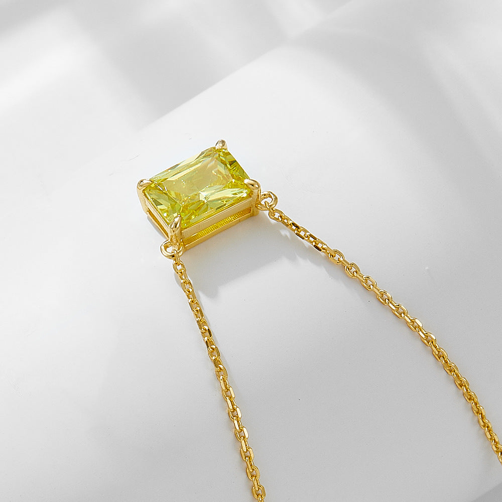 925 Sterling Silver Rectangular Zirconia Pendant Necklace, Minimalist Light Luxury High-End Clavicle Chain