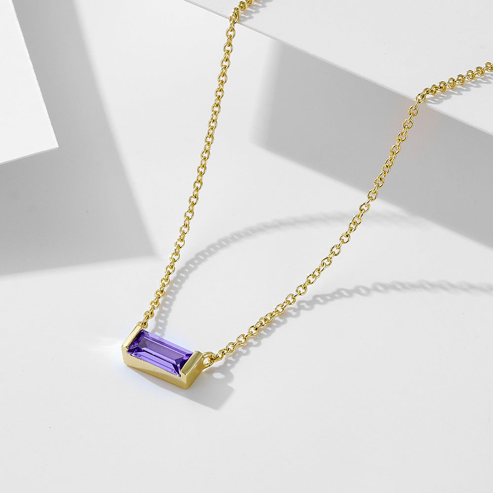 925 Sterling Silver Birthstone Pendant Necklace, Minimalist Lucky Stone Clavicle Chain