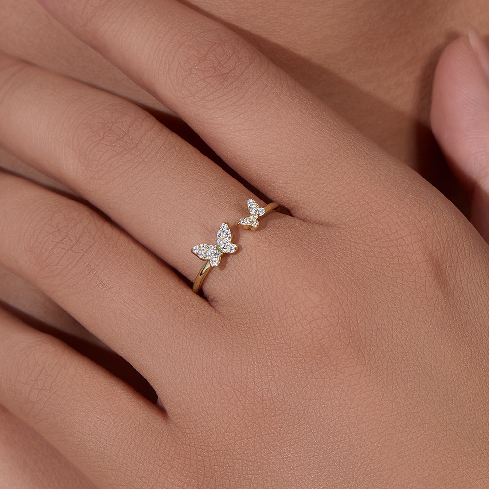 925 Sterling Silver Dainty Butterfly Open Ring, Light Luxury Minimalist Ins Style Adjustable Jewelry