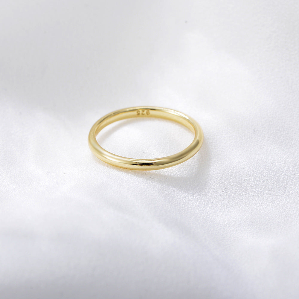 925 Sterling Silver 14K Gold Plated Skinny Band Ring, Minimalist Korean Ins Style Jewelry