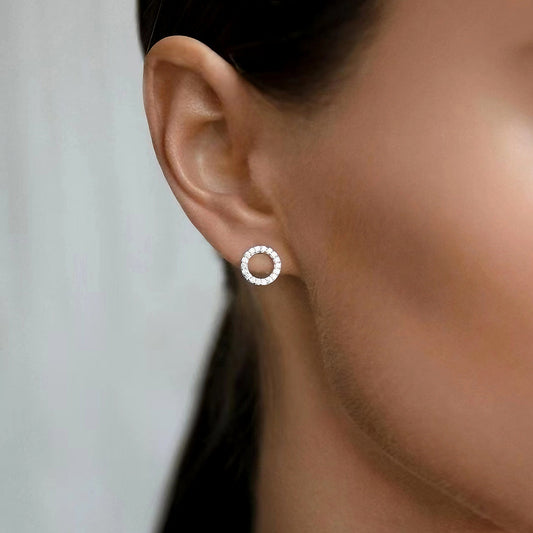 Zircon Circle Earrings - S925 Silver Elegant Geometric Studs