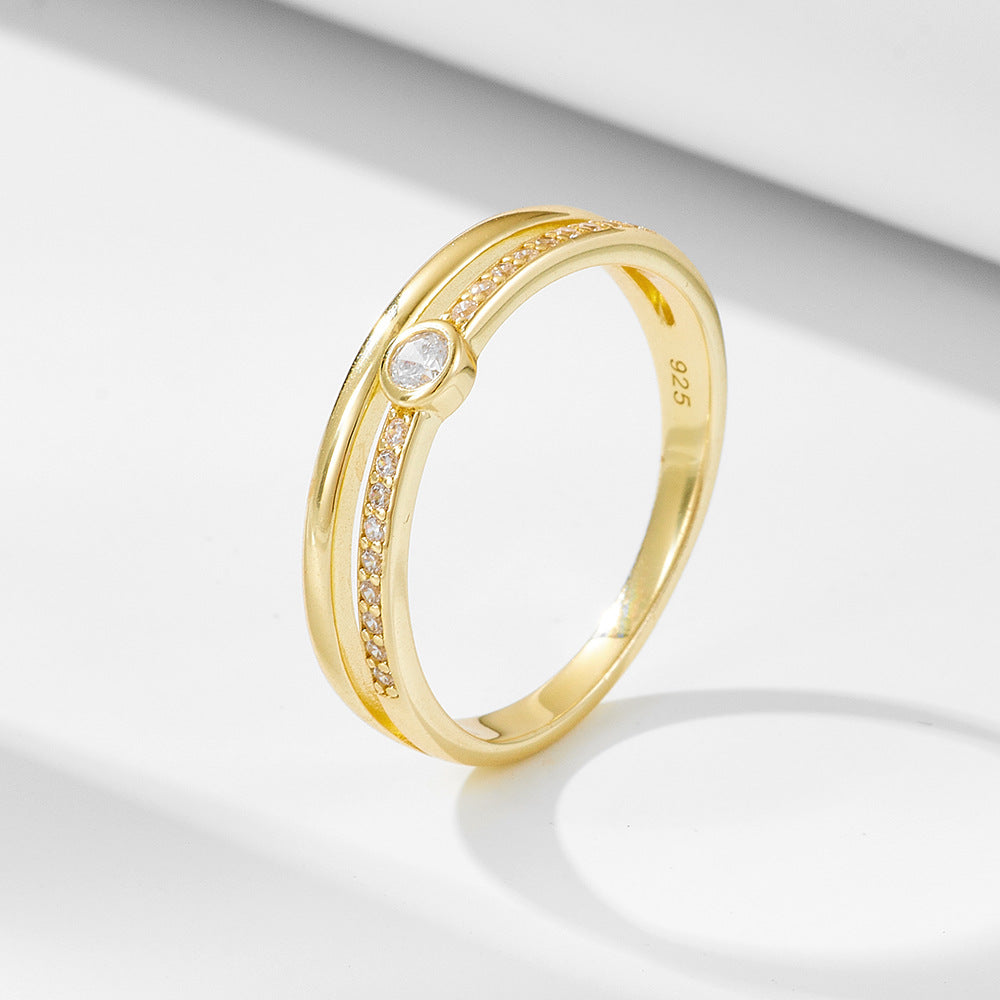 S925 Silver Modern Double-Sided Pave Ring - Sleek Cold Style Trendy Band