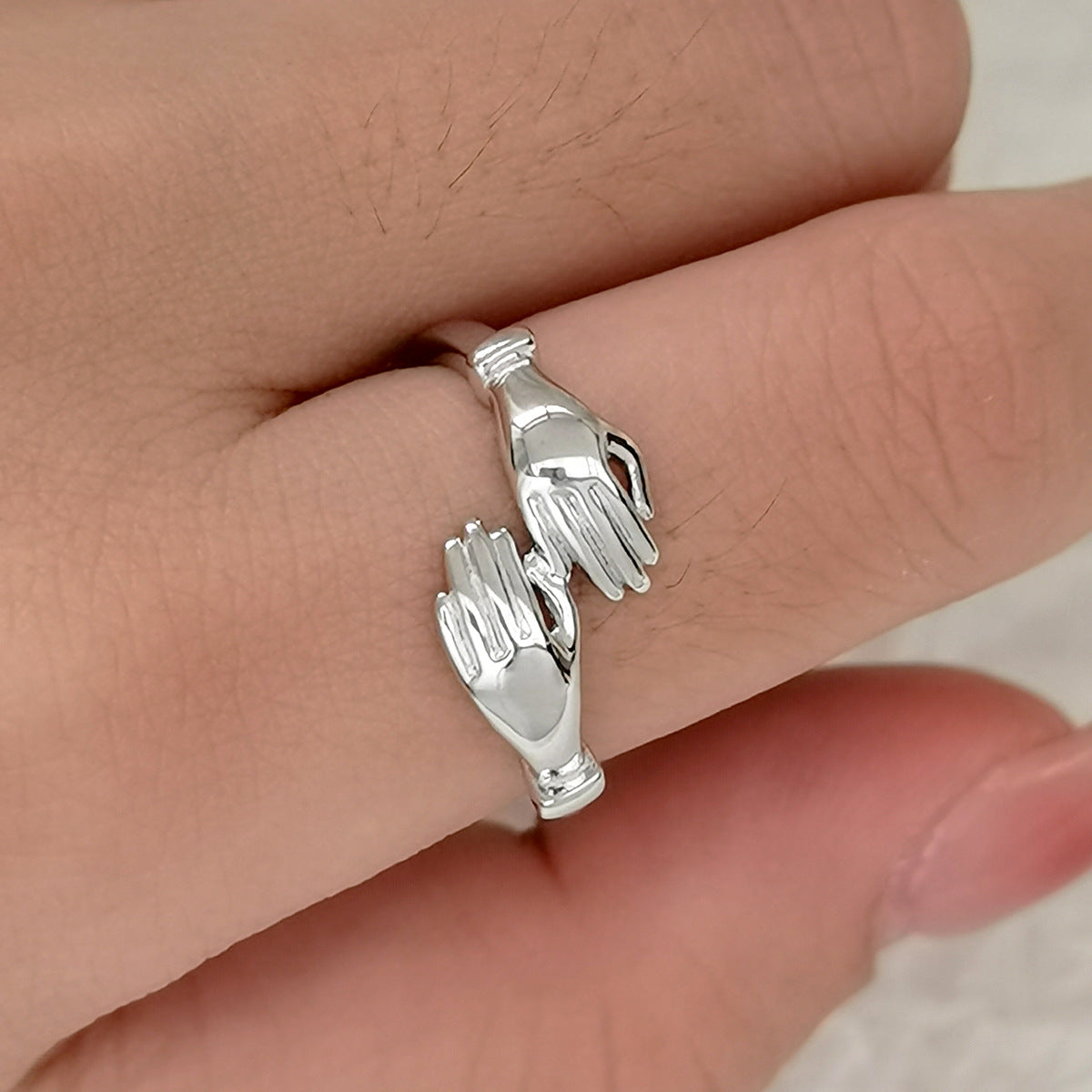 Hug Gesture Ring - S925 Silver Art Design Minimalist Halloween