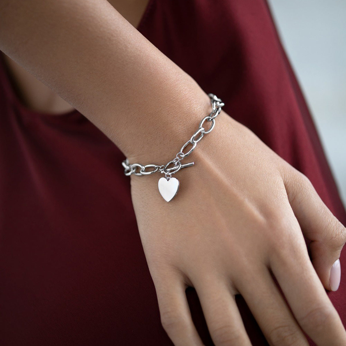 Heart Beaded Bracelet - 925 Silver Detailed Pendant Chain Wholesale