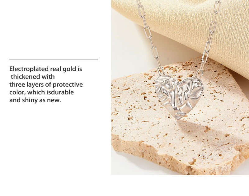 S925 Heart-Textured Necklace & Bracelet Set | Light Luxury Series