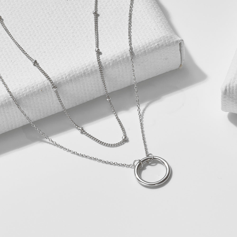 S925 Silver Modern Interlocking Hoop Choker - Elegant Layered Clavicle Chain