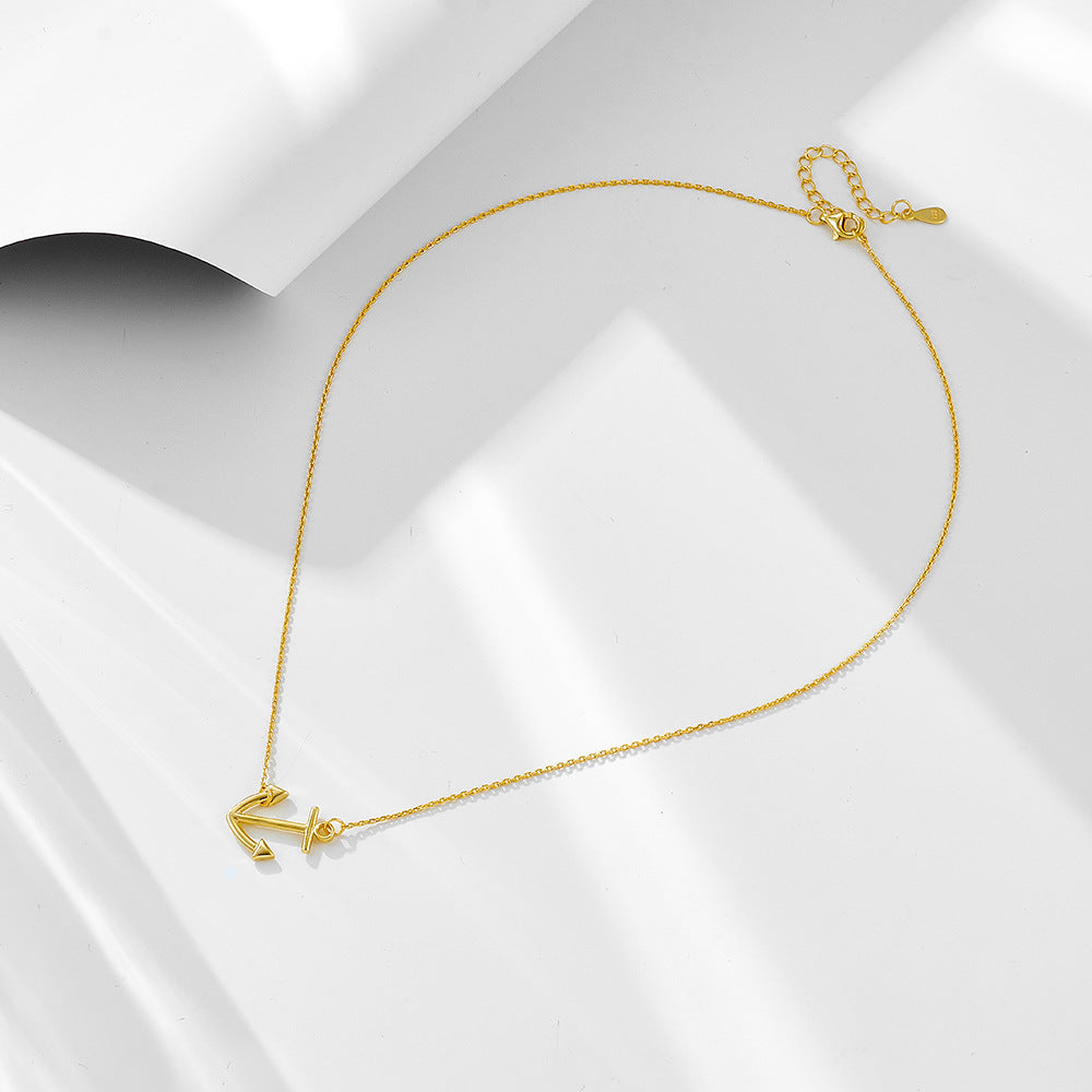 S925 Silver Creative Anchor Charm Necklace - Modern Punk Style Clavicle Chain