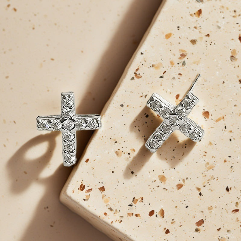 Cross Zircon Studs - S925 Silver Minimalist Niche Factory Direct