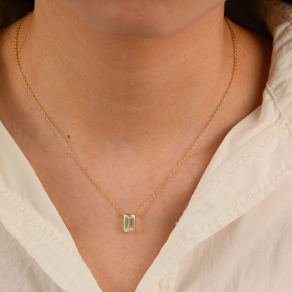 925 Sterling Silver Geometric Square Zirconia Pendant Necklace, Minimalist Jewelry