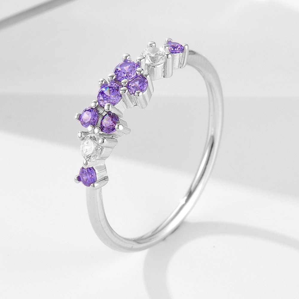 925 Sterling Silver Minimalist Colorful Zirconia Ring, Japanese Style Light Luxury Stackable Jewelry