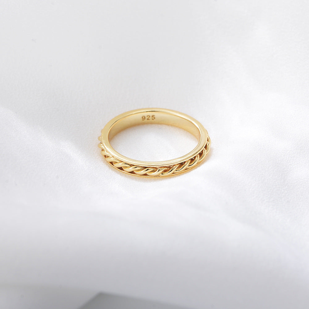S925 Silver Gold Vermeil Braided Ring - Modern Textured Band
