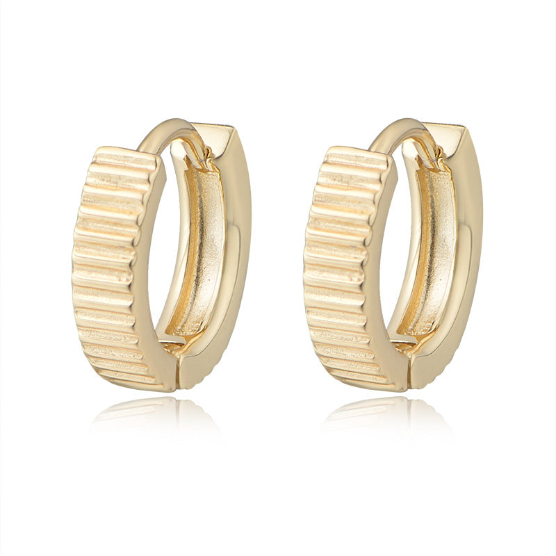 925 Sterling Silver Minimalist Grooved Hoop Earrings, High-Polished Striped Texture Huggie Jewelry
