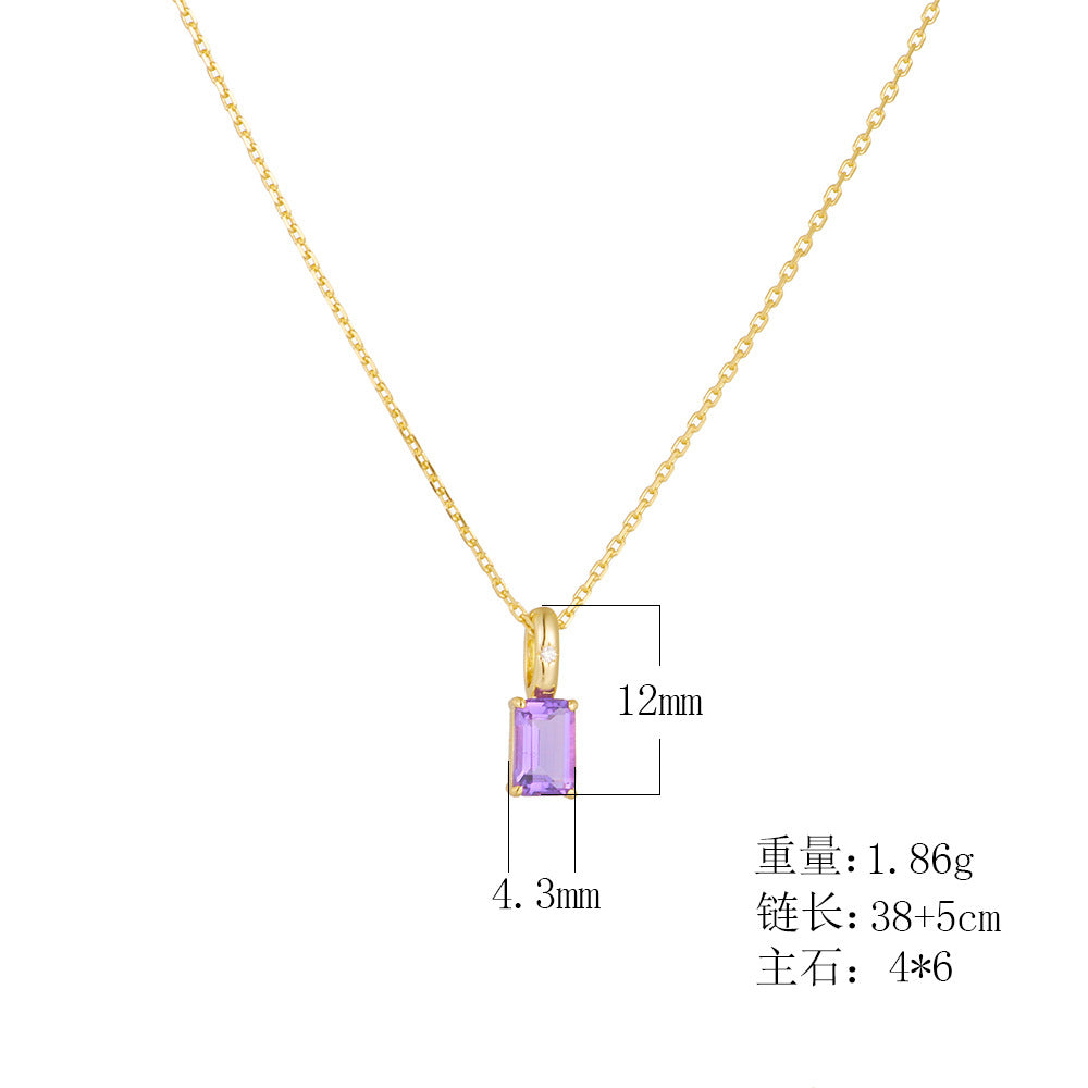 925 Sterling Silver Natural Amethyst & Peridot Pendant Necklace, Minimalist Light Luxury Color Gemstone Jewelry