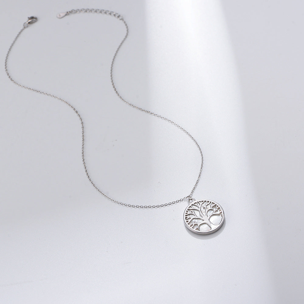 925 Sterling Silver Tree of Life Necklace, Natural Shell Pendant