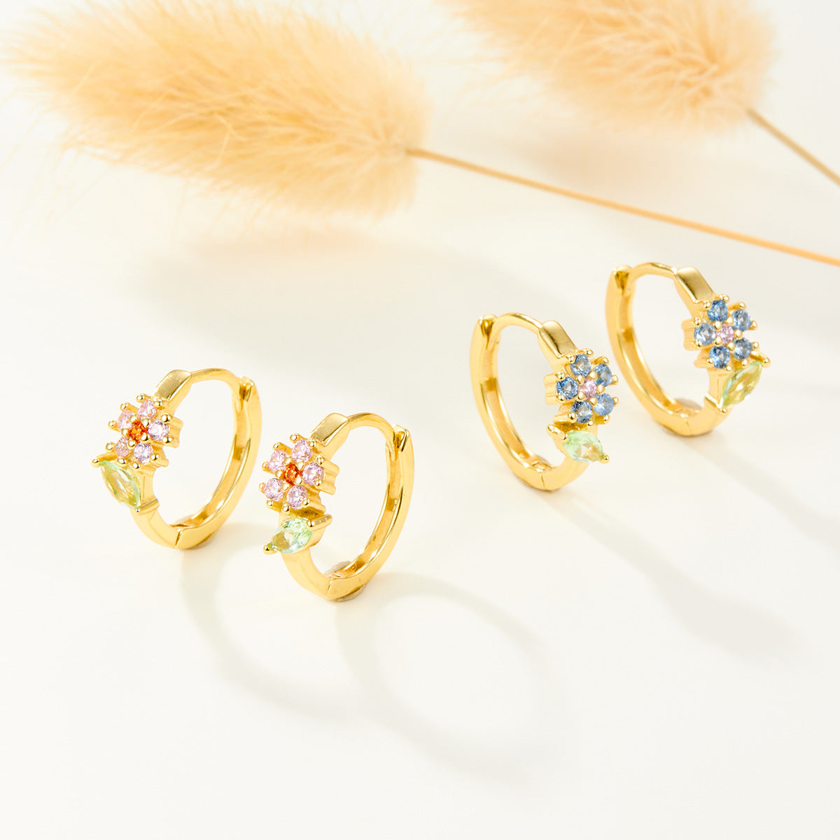 Floral Leaf Ear Cuffs - S925 Silver Fresh Pastoral Zircon Earrings