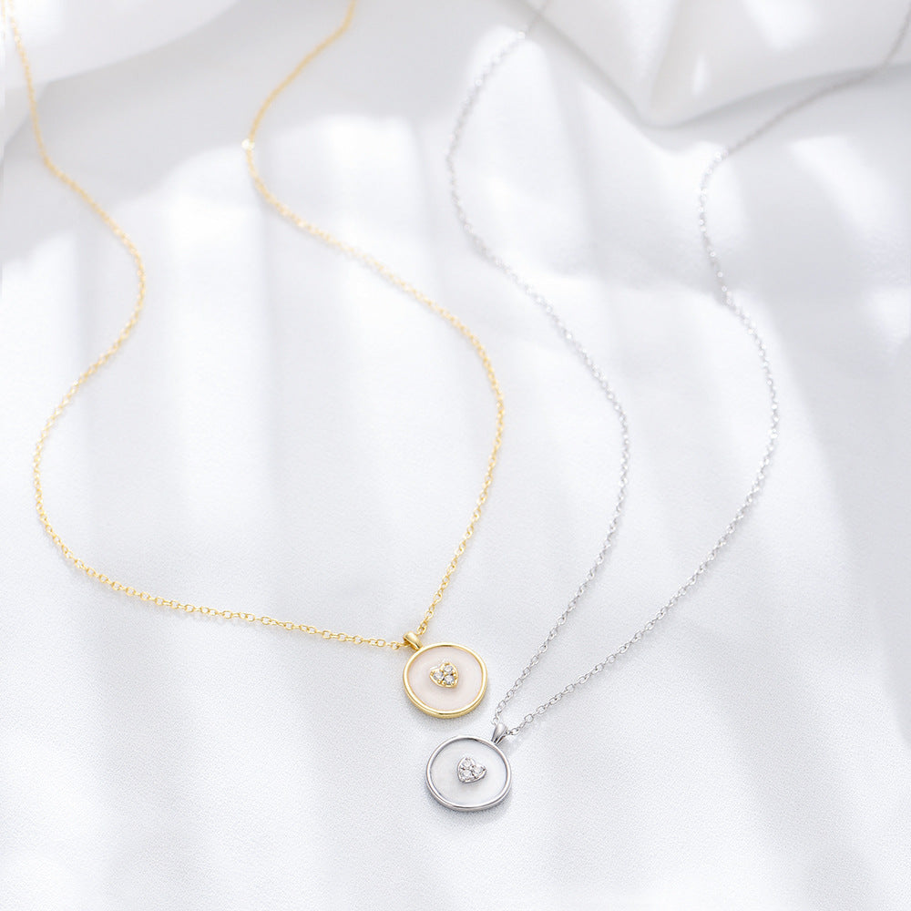 925 Sterling Silver Irregular Circle Enamel Pendant Necklace, Zirconia Jewelry