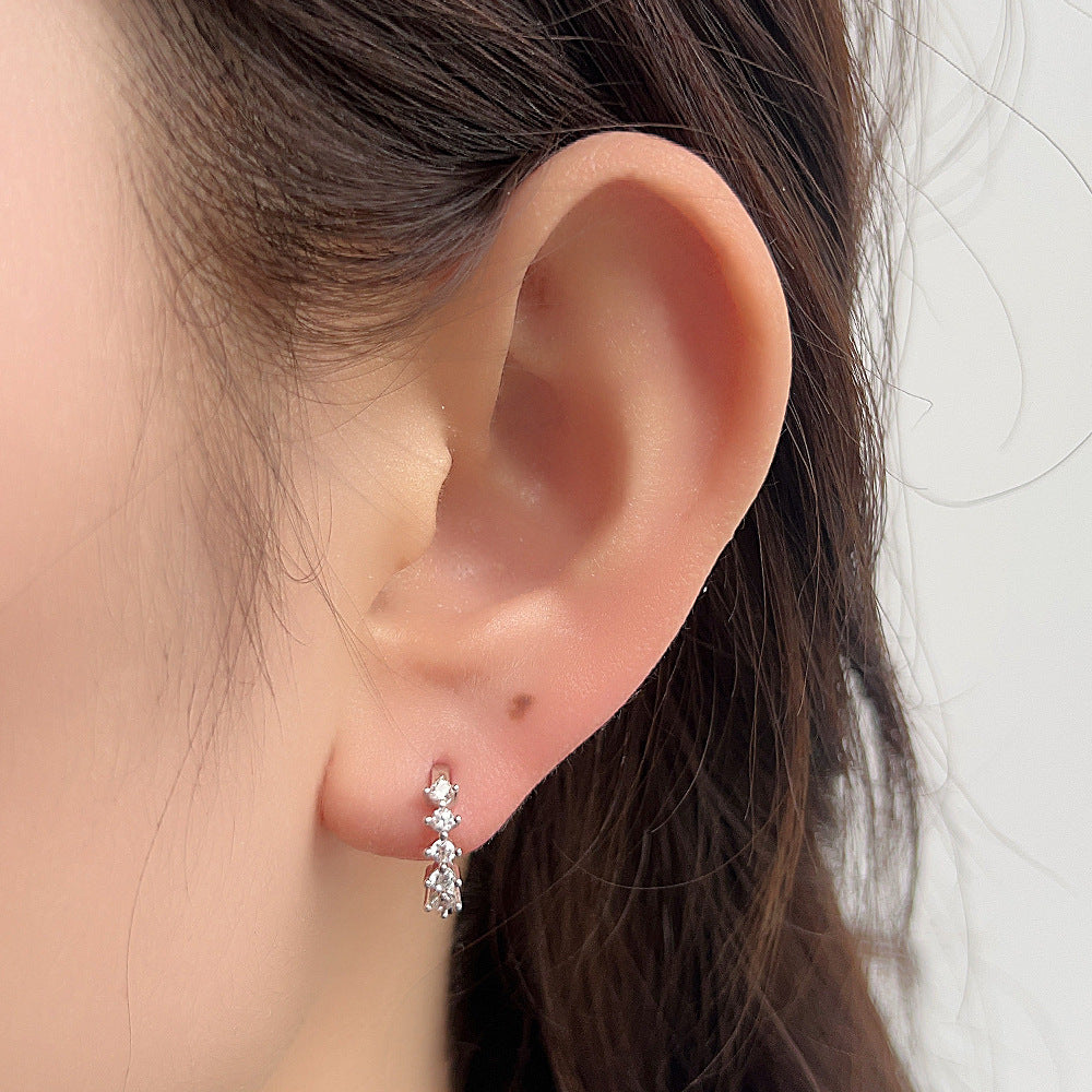 Sterling Silver Chic C-Shaped Zirconia Earrings for Women, High-End Versatile Accessory