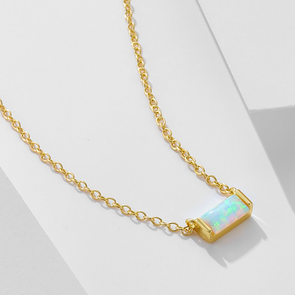 925 Sterling Silver Birthstone Pendant Necklace, Minimalist Lucky Stone Clavicle Chain