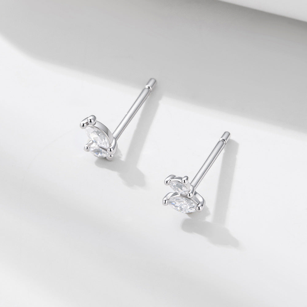925 Sterling Silver Minimalist Marquise Zirconia Stud Earrings, Dainty Petite High-End Jewelry