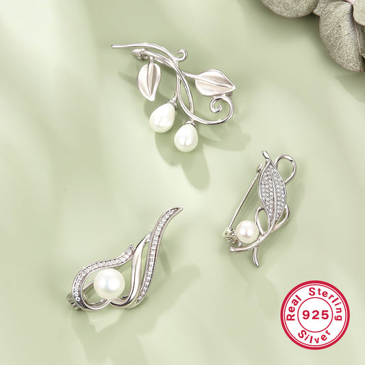 Leaf Zircon Brooch - 925 Silver Minimalist Niche Lapel Pin