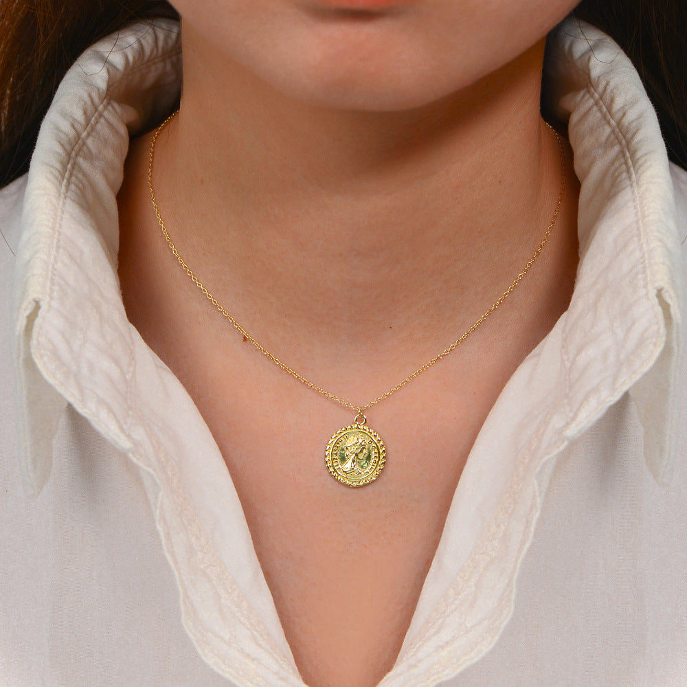 Sterling Silver Elegant Queen Portrait Coin Necklace for Women, Versatile Aesthetic Accessory