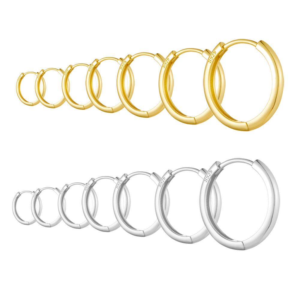 925 Sterling Silver Minimalist Sleek Hoop Earrings, High-End Light Luxury Plain Circle Jewelry