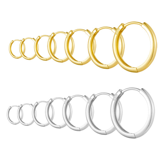 925 Sterling Silver Minimalist Sleek Hoop Earrings, High-End Light Luxury Plain Circle Jewelry