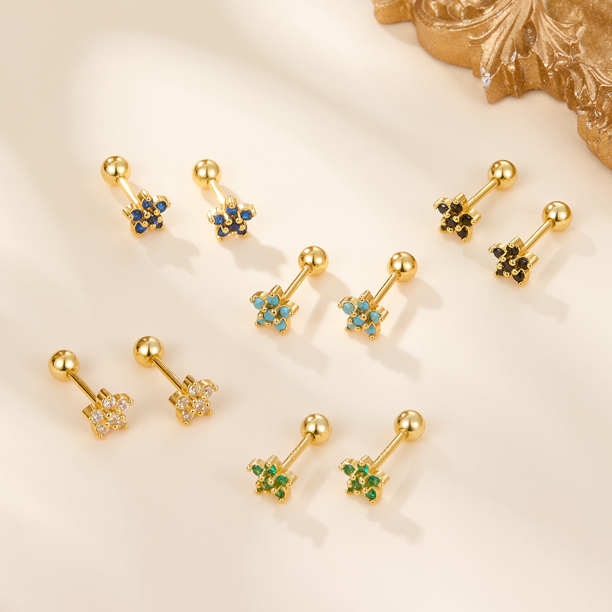 Flower Screw Earrings - 925 Silver Diamond Petal Jewelry Wholesale