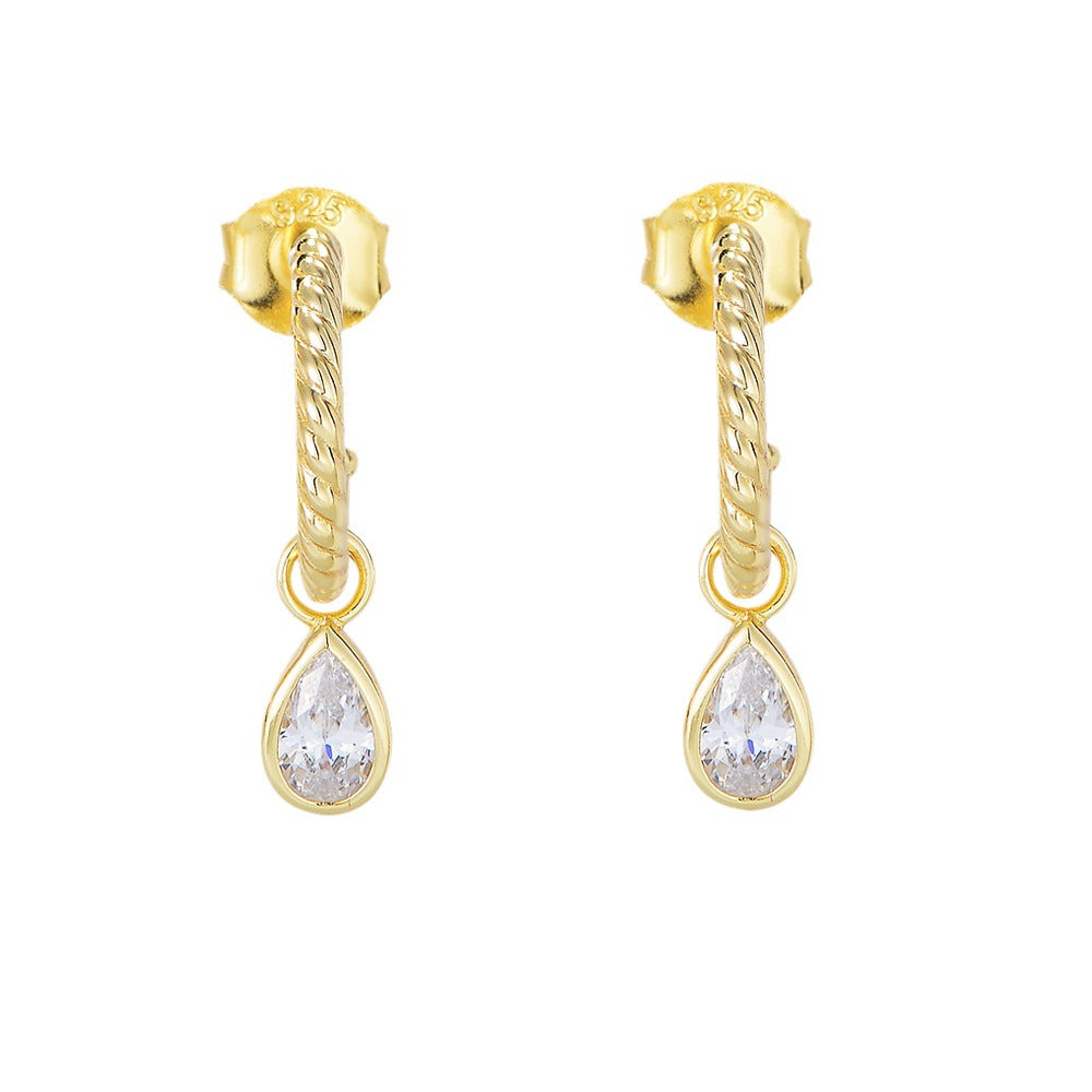 S925 Silver Classic C-Studs - Minimalist Teardrop Zirconia Earrings