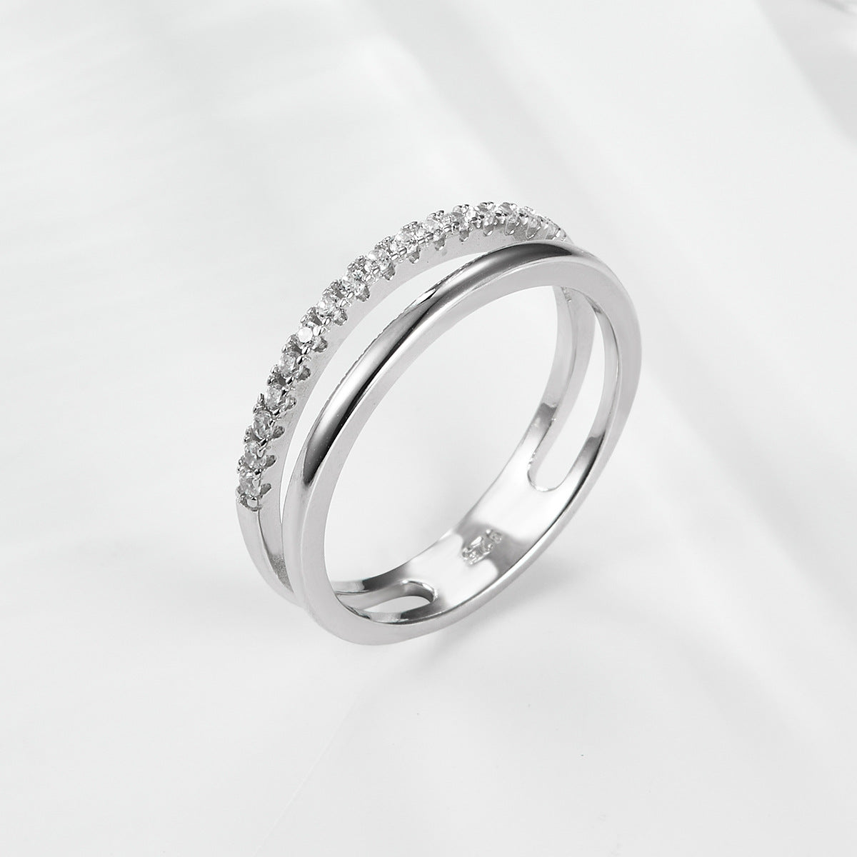 Double Row Zircon Ring - S925 Silver Office Classic Minimalist