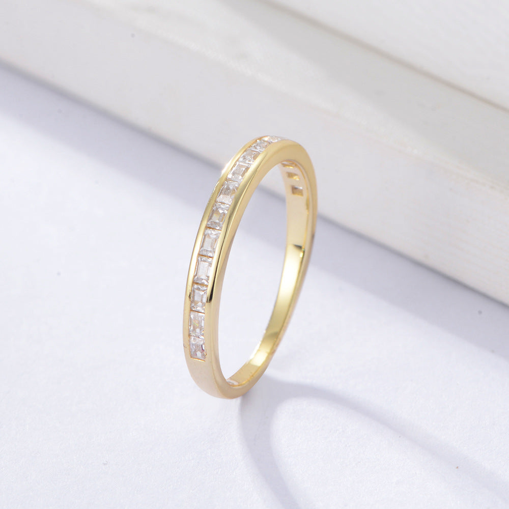 925 Sterling Silver Geometric Square Zirconia Ring, Minimalist Jewelry