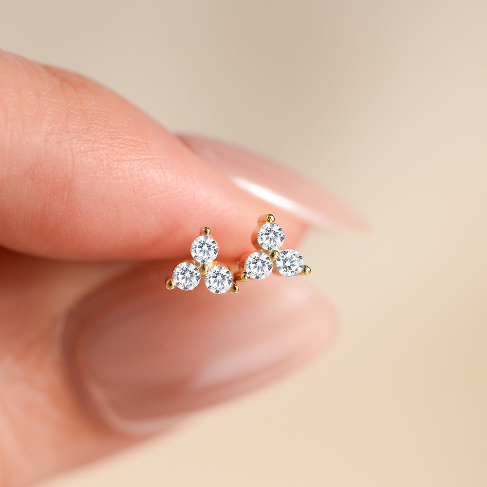 925 Sterling Silver Micro-Pave Zirconia Flower Stud Earrings, Geometric High-End Light Luxury Jewelry